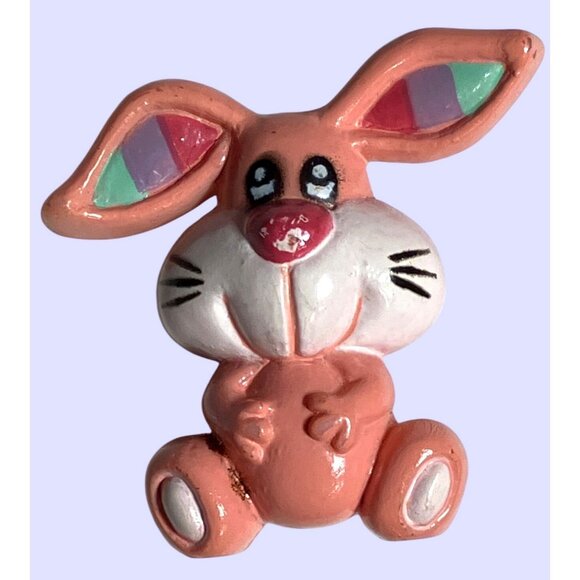 Vintage Pink Bunny Brooch Pin - Cute Handmade Easter Rabbit Jewelry - Picture 1 of 9